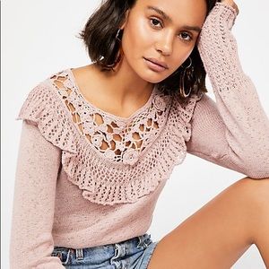 free people sea shadow pink crochet sweater